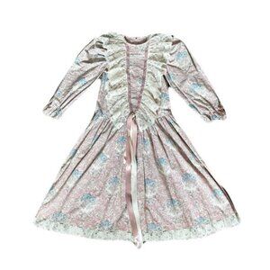 Vintage Girls Dress Flowers & Lace Size 12 Ma Poupree